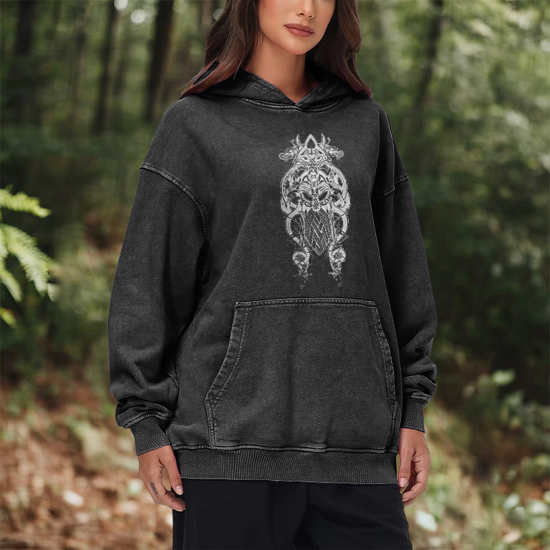 WorldNorse Odin Thor's Hammer Double-Sided Washed Hoodie - image 15