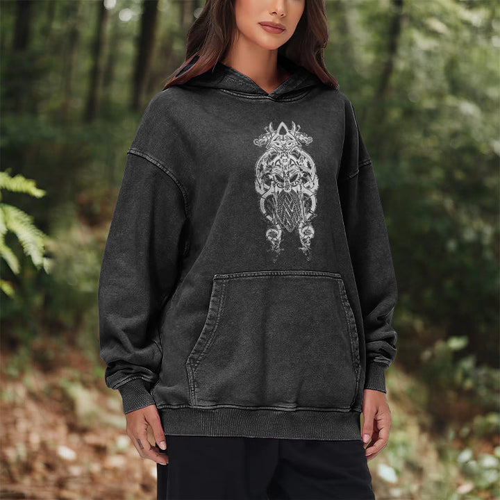 WorldNorse Odin Thor's Hammer Double-Sided Washed Hoodie - image 15
