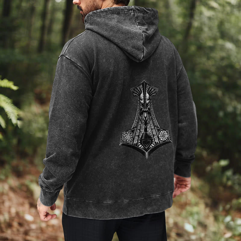 WorldNorse Odin Thor's Hammer Double-Sided Washed Hoodie - image 10