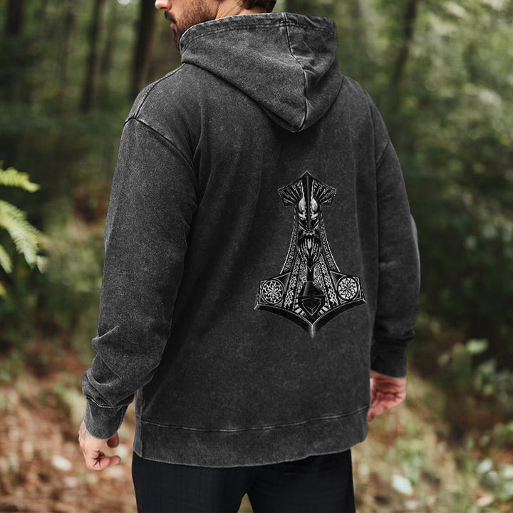 WorldNorse Odin Thor's Hammer Double-Sided Washed Hoodie - image 10