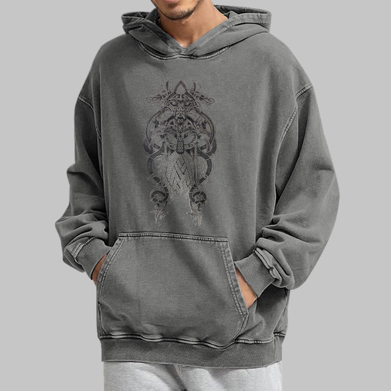 WorldNorse Odin Thor's Hammer Double-Sided Washed Hoodie - image 19