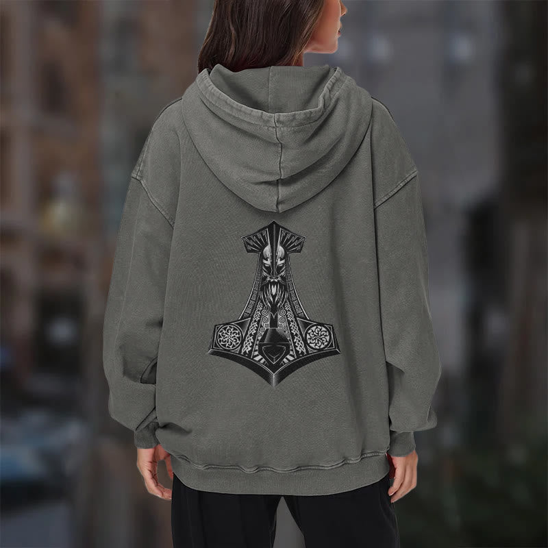 WorldNorse Odin Thor's Hammer Double-Sided Washed Hoodie - image 22