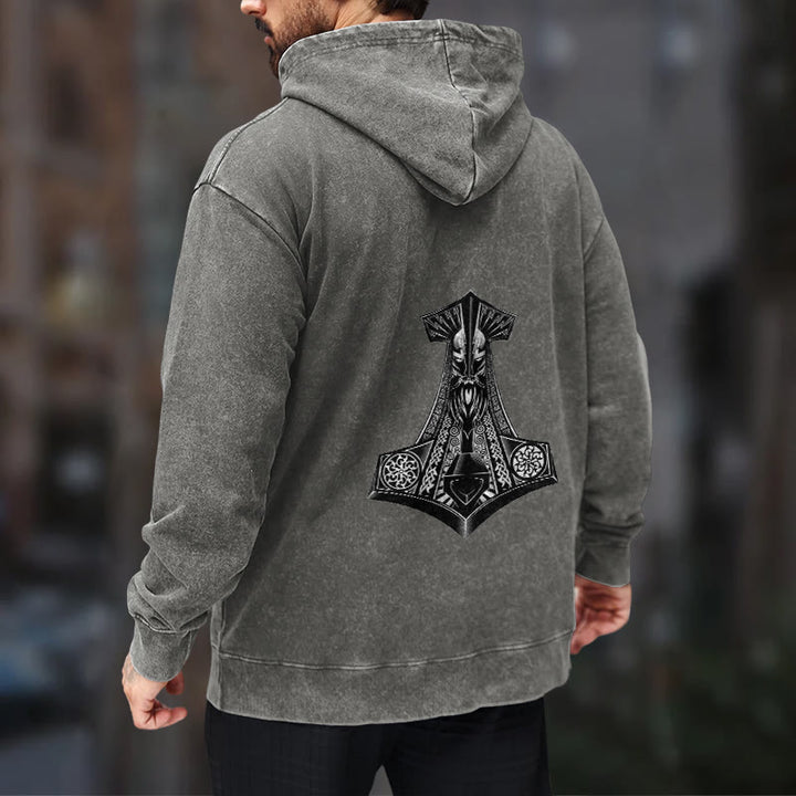 WorldNorse Odin Thor's Hammer Double-Sided Washed Hoodie - image 20