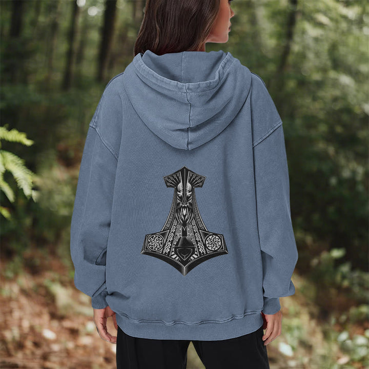 WorldNorse Odin Thor's Hammer Double-Sided Washed Hoodie - image 28