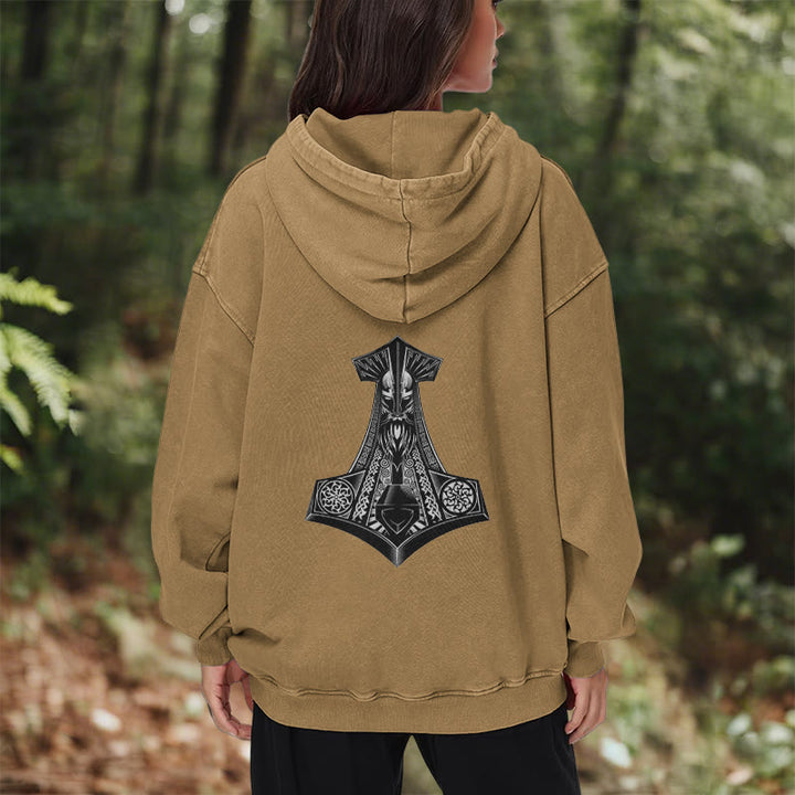 WorldNorse Odin Thor's Hammer Double-Sided Washed Hoodie - image 34