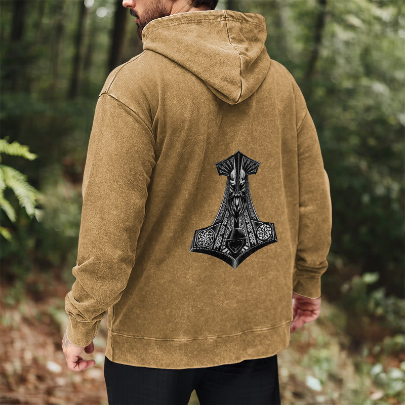 WorldNorse Odin Thor's Hammer Double-Sided Washed Hoodie - image 32