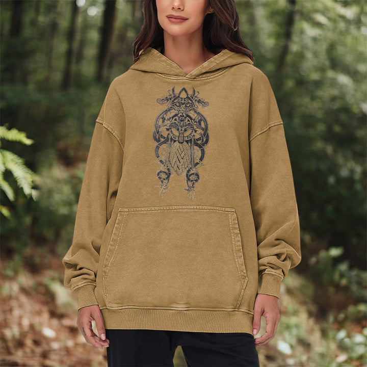 WorldNorse Odin Thor's Hammer Double-Sided Washed Hoodie - image 33