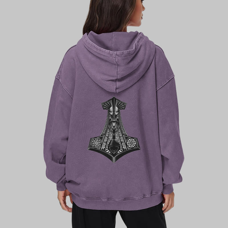 WorldNorse Odin Thor's Hammer Double-Sided Washed Hoodie - image 40