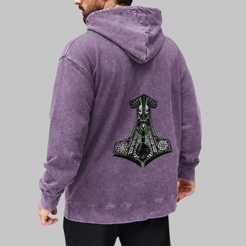 WorldNorse Odin Thor's Hammer Double-Sided Washed Hoodie - image 38