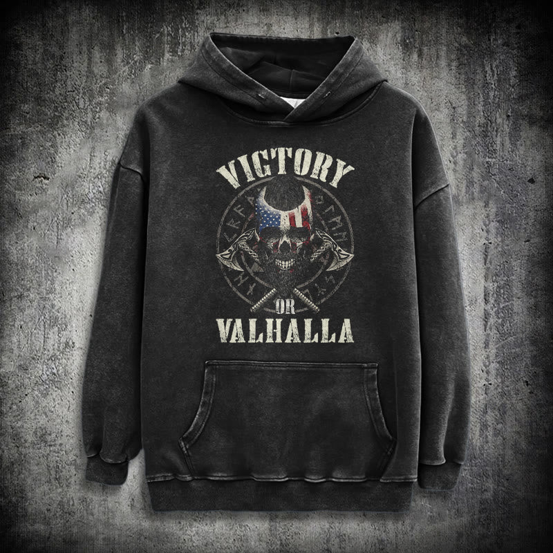 WorldNorse Victory Or Valhalla Warrior Washed Hoodie - Black - 3XL - image 1