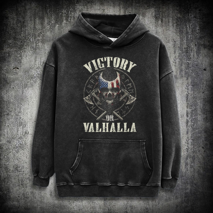 WorldNorse Victory Or Valhalla Warrior Washed Hoodie - Black - 3XL - image 1