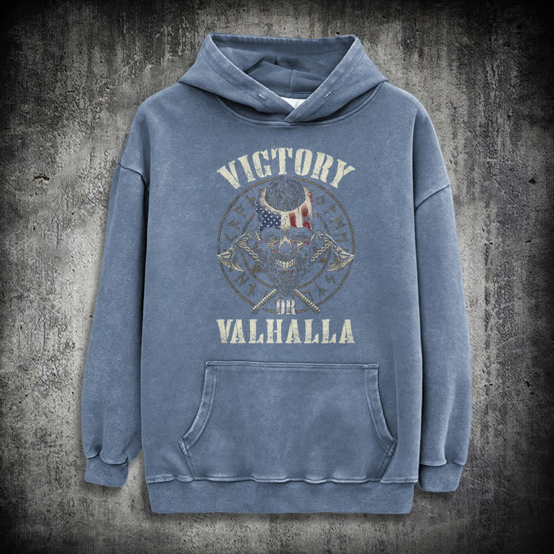 WorldNorse Victory Or Valhalla Warrior Washed Hoodie - Blue - 3XL - image 22