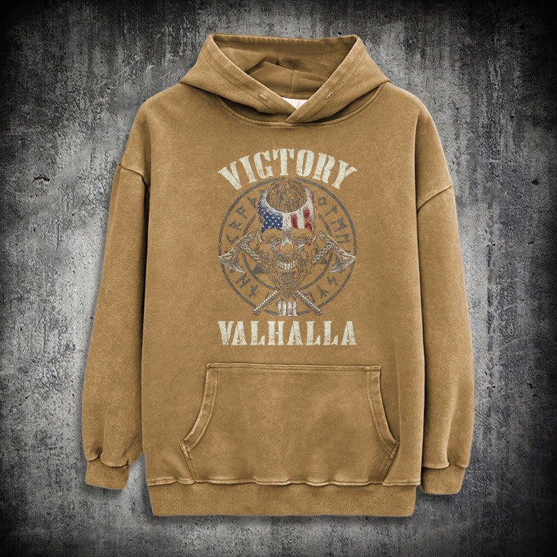 WorldNorse Victory Or Valhalla Warrior Washed Hoodie - Khaki - 3XL - image 29