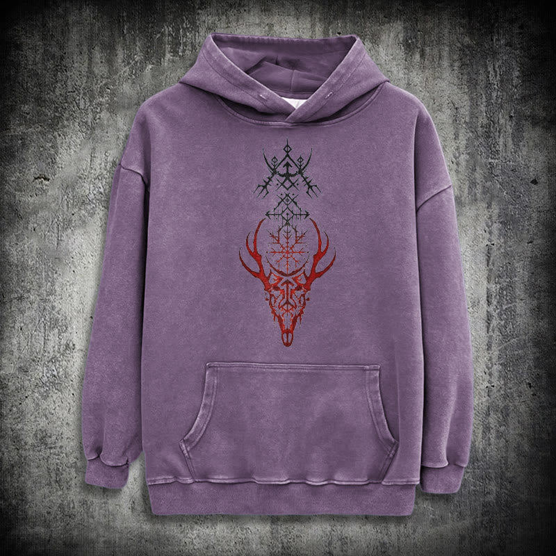 WorldNorse Viking Helm Of Awe Print Washed Hoodie - Purple - 3XL - image 34