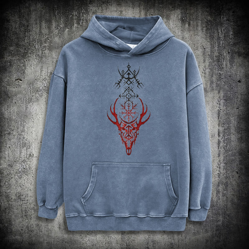 WorldNorse Viking Helm Of Awe Print Washed Hoodie - Blue - 3XL - image 20