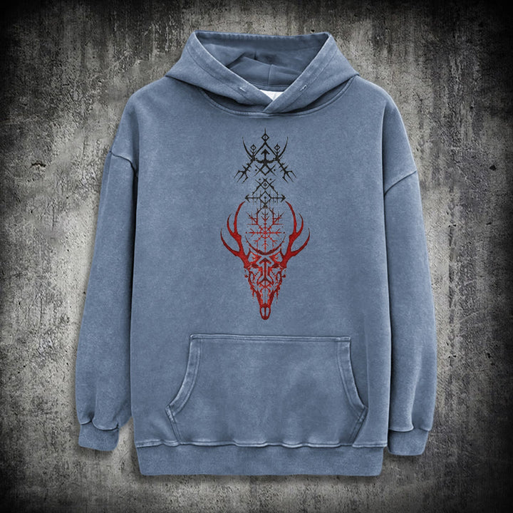 WorldNorse Viking Helm Of Awe Print Washed Hoodie - Blue - 3XL - image 20