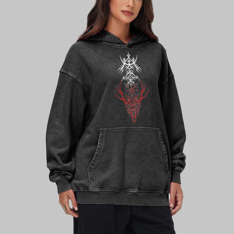 WorldNorse Viking Helm Of Awe Print Washed Hoodie - image 9