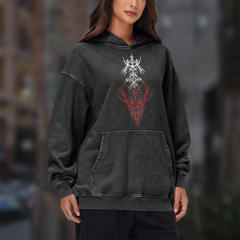 WorldNorse Viking Helm Of Awe Print Washed Hoodie - image 12