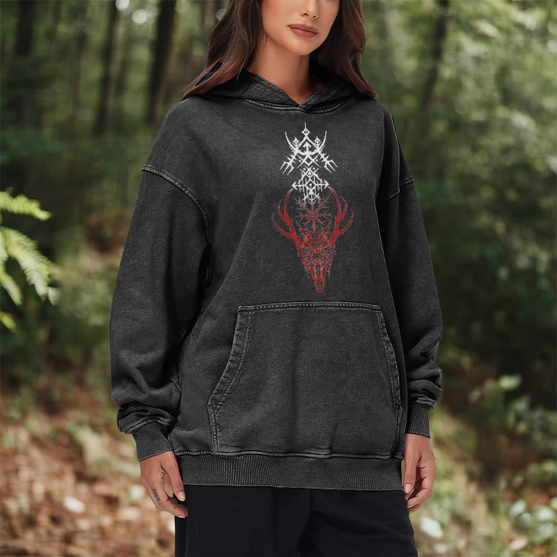 WorldNorse Viking Helm Of Awe Print Washed Hoodie - image 11