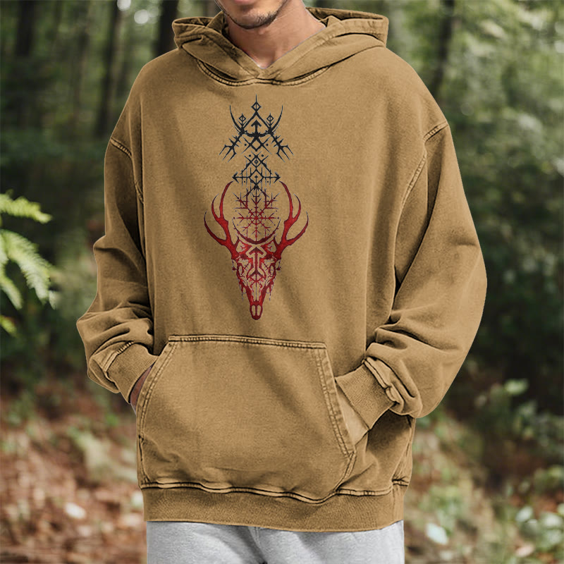 WorldNorse Viking Helm Of Awe Print Washed Hoodie - image 29