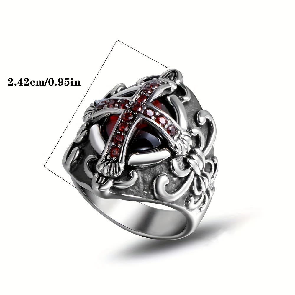 WorldNorse Gothic Red Stone Cross Ring