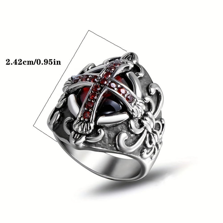 WorldNorse Gothic Red Stone Cross Ring