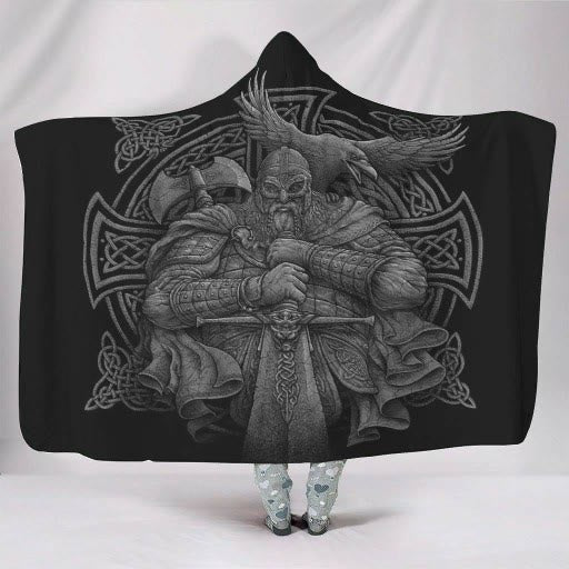 WorldNorse Odin Valknut Hooded Blanket - Odin & Raven - 150x200cm - image 5