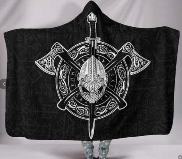 WorldNorse Odin Valknut Hooded Blanket - Viking Axe - 150x200cm - image 4