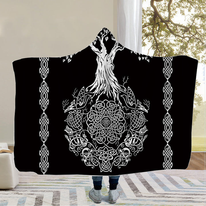 WorldNorse Odin Valknut Hooded Blanket - Yggdrasil - 150x200cm - image 1