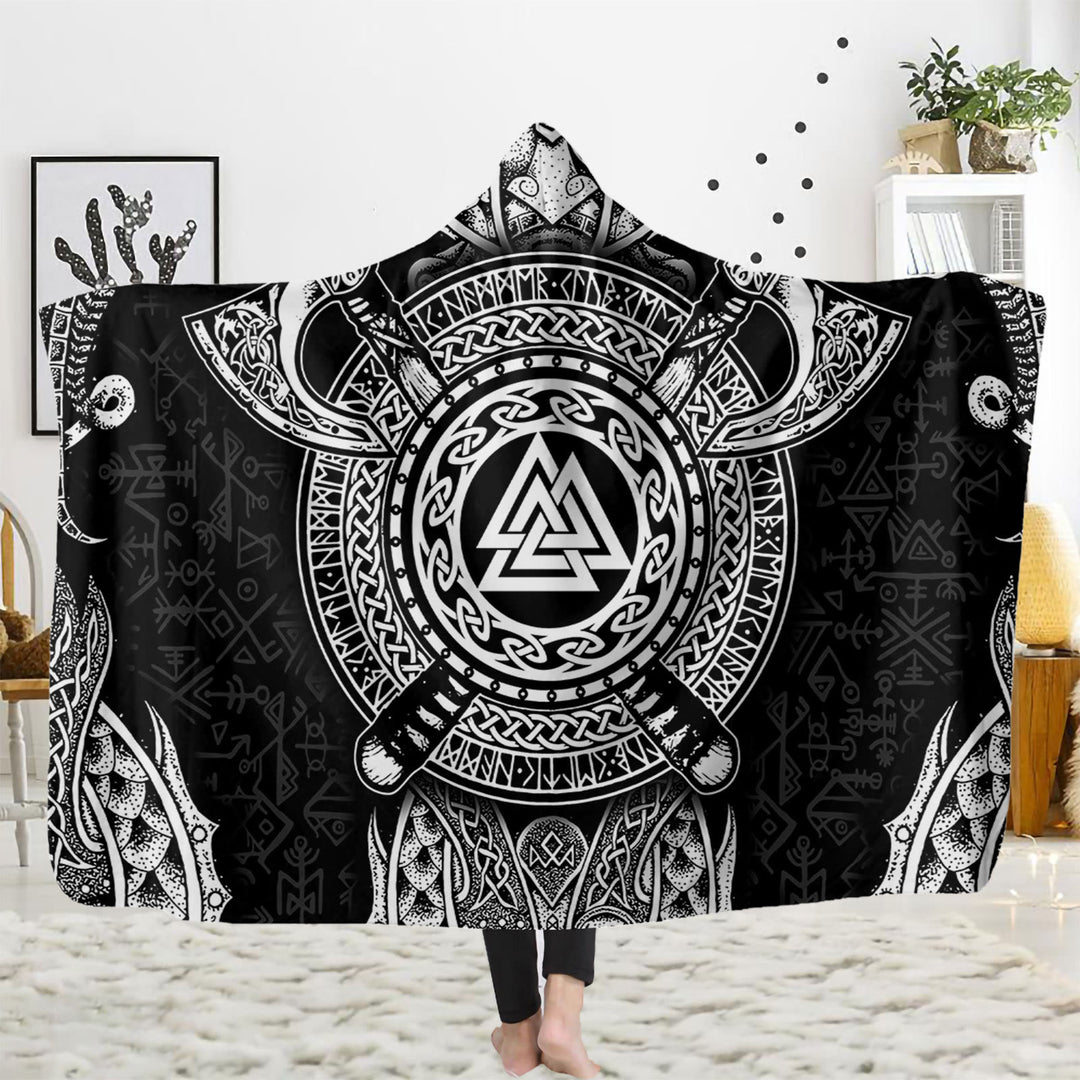WorldNorse Viking Axe Hooded Blanket - Viking Axe & Valknut - 150x200cm - image 0