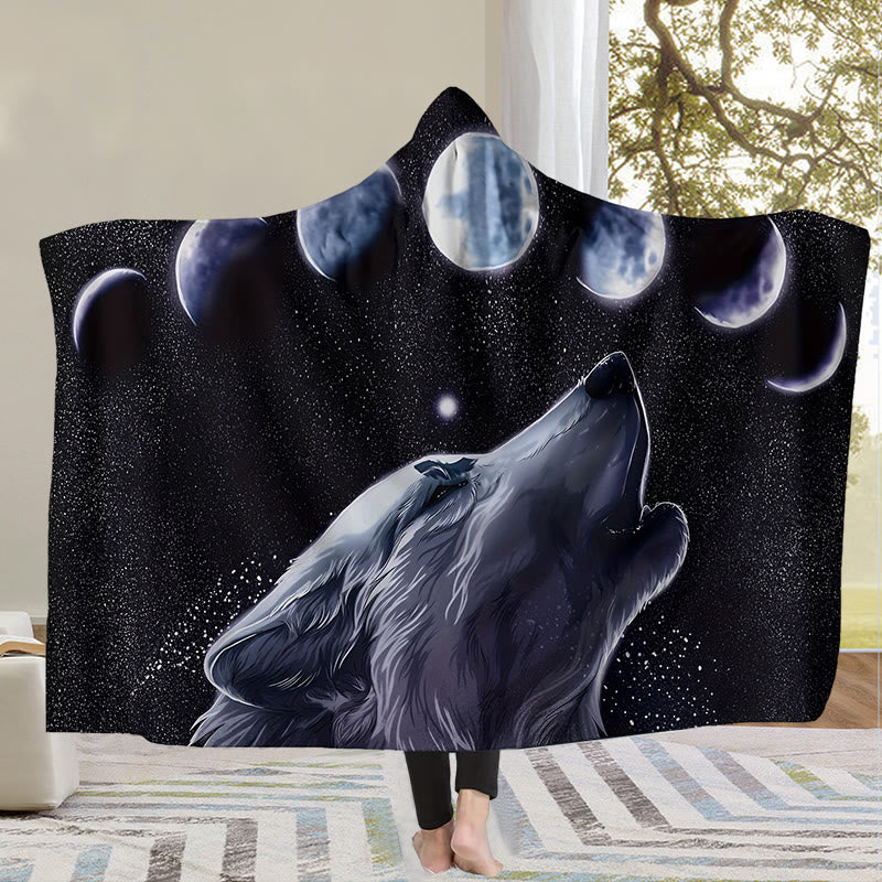 WorldNorse Moon Wolves Hooded Blanket - Moonlight Wolf - 150x200cm - image 0