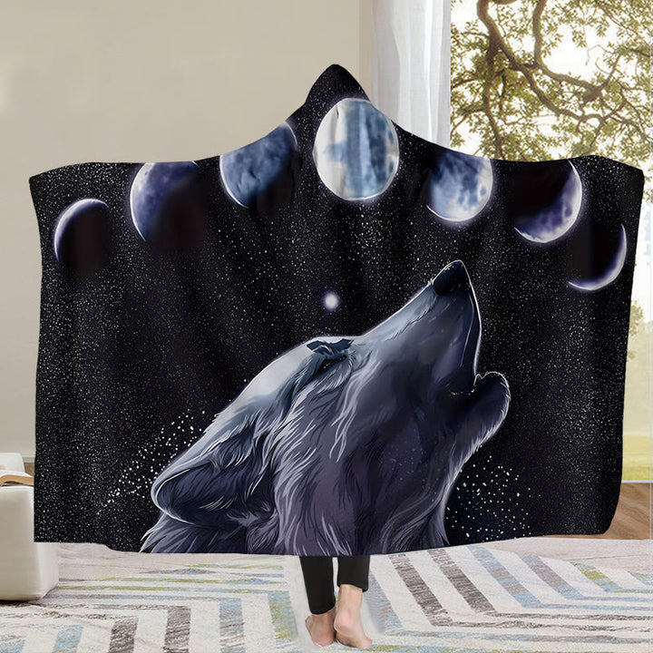 WorldNorse Moon Wolves Hooded Blanket - Moonlight Wolf - 150x200cm - image 0