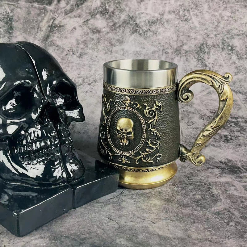 WorldNorse Golden Ghost Skull Head Beer Mug