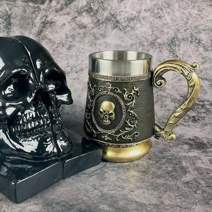 WorldNorse Golden Ghost Skull Head Beer Mug