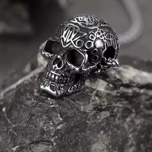 WorldNorse Engraved Skull Head Pendant Necklace