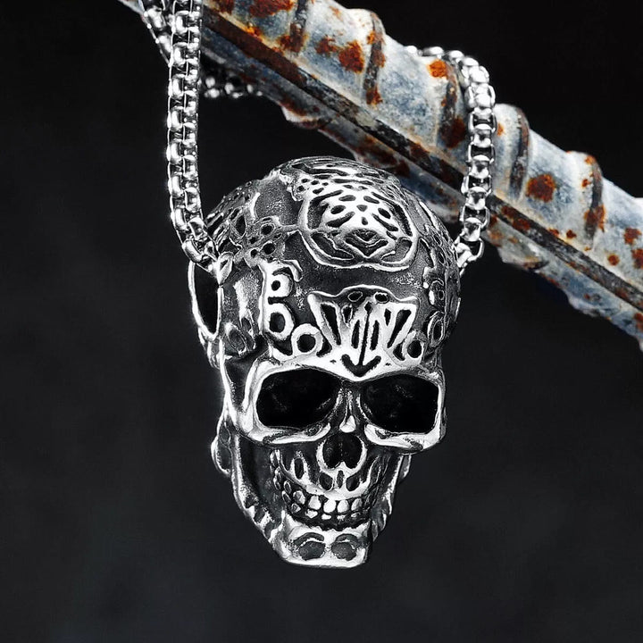 WorldNorse Engraved Skull Head Pendant Necklace