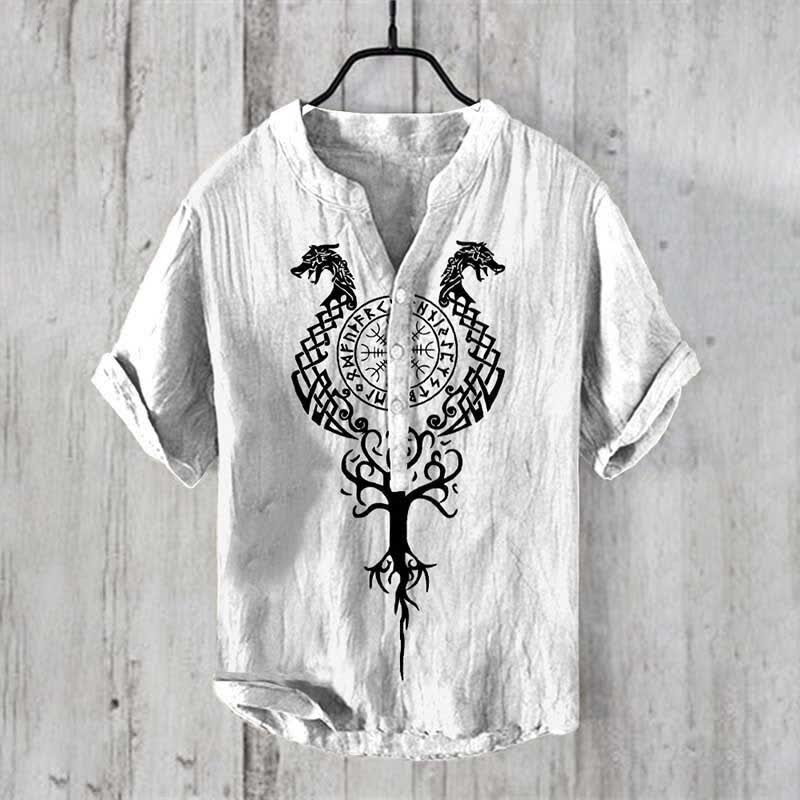 WorldNorse Viking Yggdrasil Vegvisir Norse Dragon Casual Shirt - White - US/UK/AU50,EU60 (5XL) - image 1