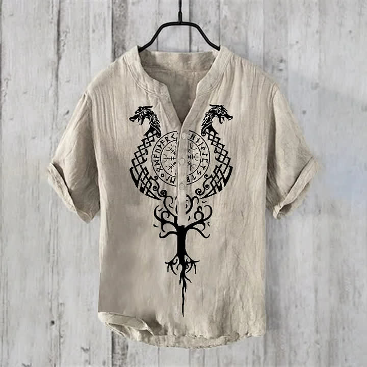 WorldNorse Viking Yggdrasil Vegvisir Norse Dragon Casual Shirt - Beige - US/UK/AU50,EU60 (5XL) - image 2