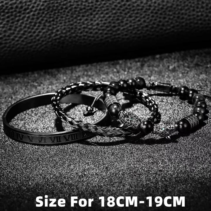 WorldNorse Double Leopard Head Roman Numerals Beaded Bracelet