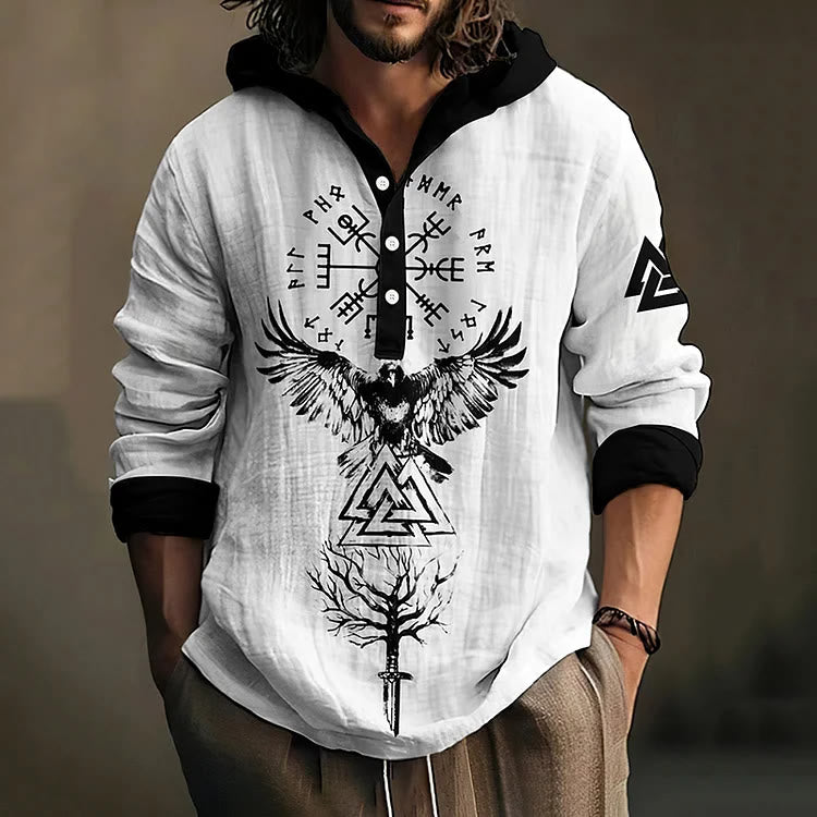WorldNorse Valknut Raven Yggdrasil Vegvisir Hooded Shirt