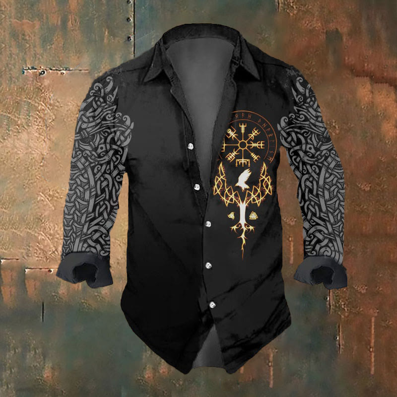 WorldNorse Viking Yggdrasil Vegvisir Rune Raven Valknut Long Sleeve Shirt