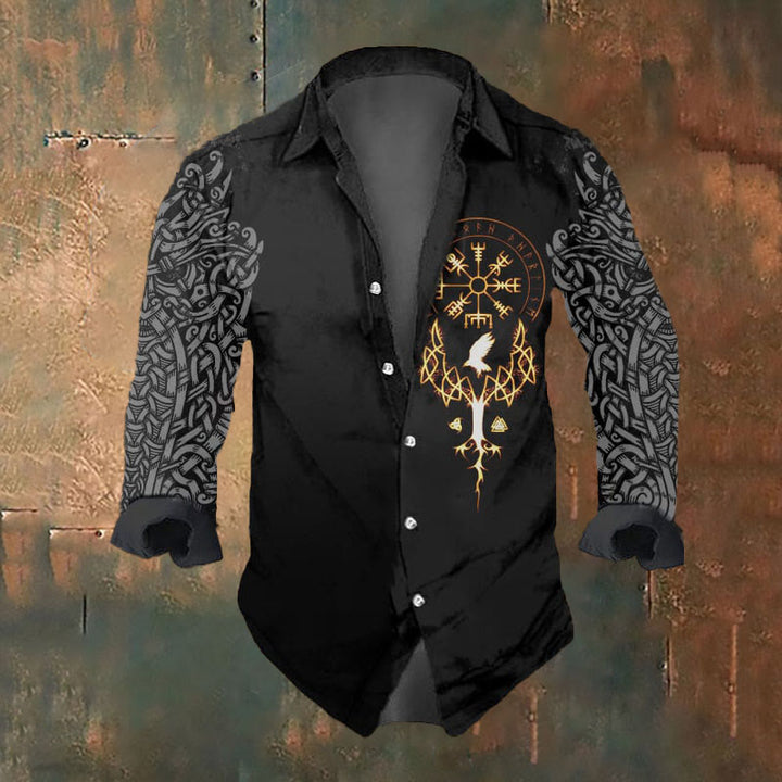 WorldNorse Viking Yggdrasil Vegvisir Rune Raven Valknut Long Sleeve Shirt