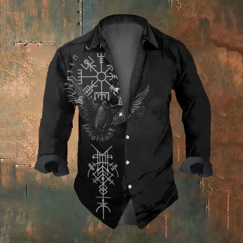 WorldNorse Viking Vegvisir Rune Raven Long Sleeve Shirt