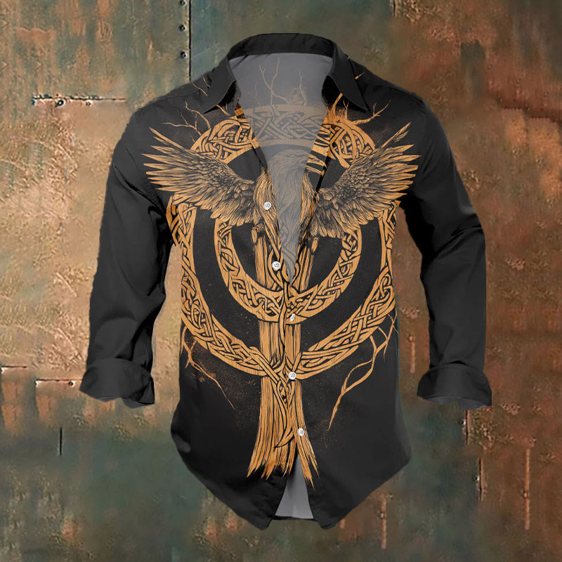 WorldNorse Viking Yggdrasil Raven Celtic Knot Long Sleeve Shirt