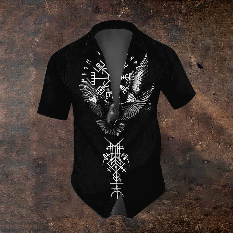 WorldNorse Raven Valknut Runes Short Sleeve Shirt