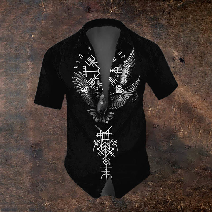 WorldNorse Raven Valknut Runes Short Sleeve Shirt