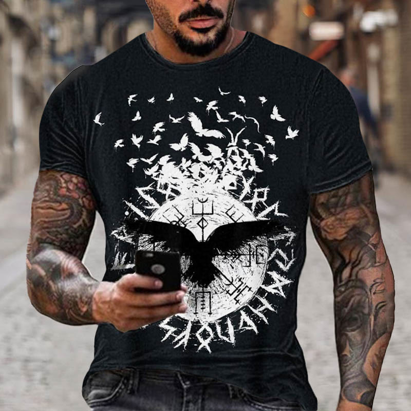 WorldNorse Vegvisir Rune Raven Short T-Shirt