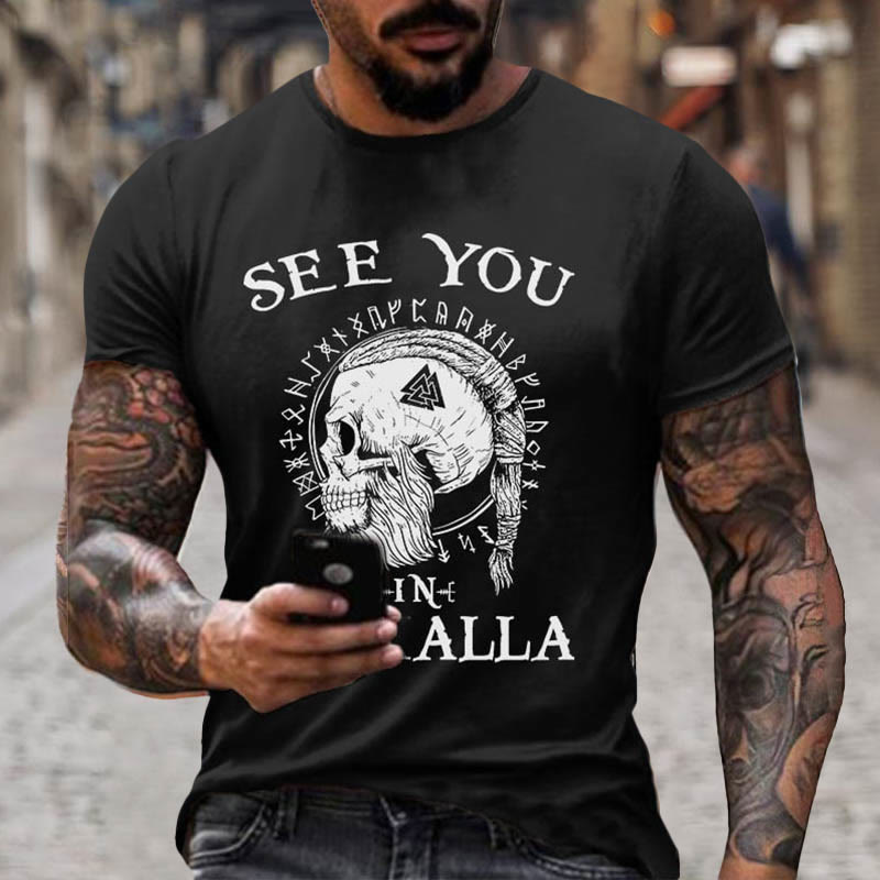 WorldNorse Rune Valknut Skull Short T-Shirt