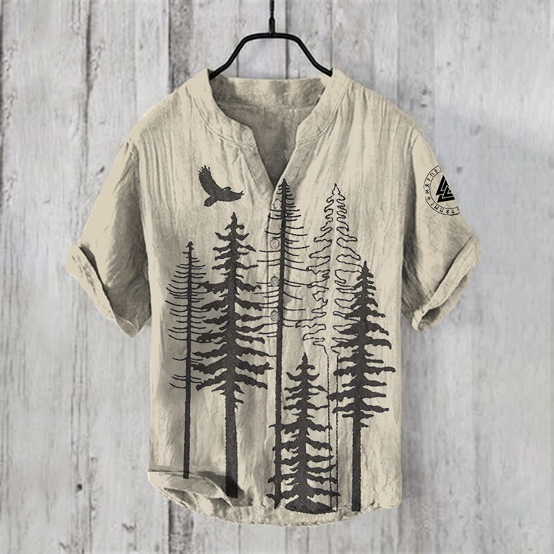 WorldNorse Raven Valknut Nature Pine Trees Casual Shirt - US/UK/AU50,EU60 (5XL) - image 1
