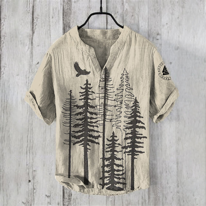 WorldNorse Raven Valknut Nature Pine Trees Casual Shirt - US/UK/AU50,EU60 (5XL) - image 1
